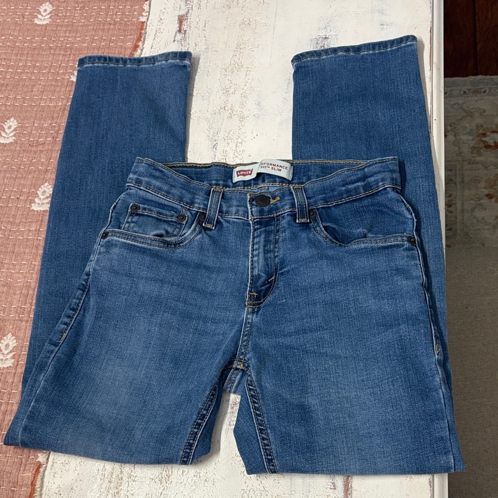Levi's Kids Blue Denim Jeans Stretch Slim Straight Size 12 R  Adjustable waist